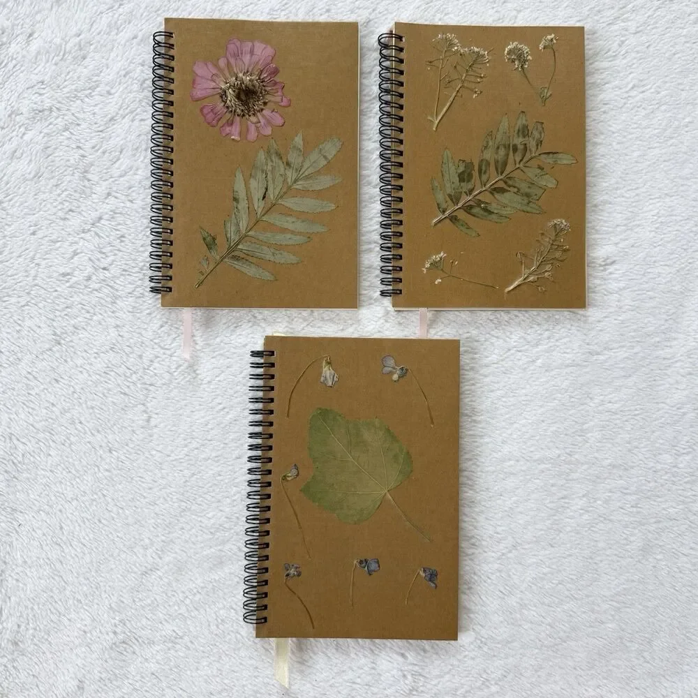 Handmade Dried Leaf Notebook With Bookmark A5 Unlined 60 Sheets 120 Pages